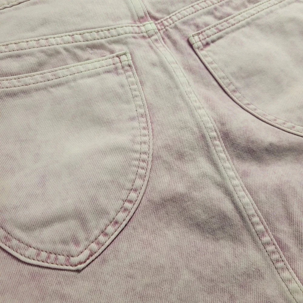 Free People We The Free Pink Acid Wash Fringe Tulip Hem Denim Mini Skirt Size 26